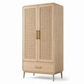 Armadio in legno con ante in rattan naturale 180x90x50 cm