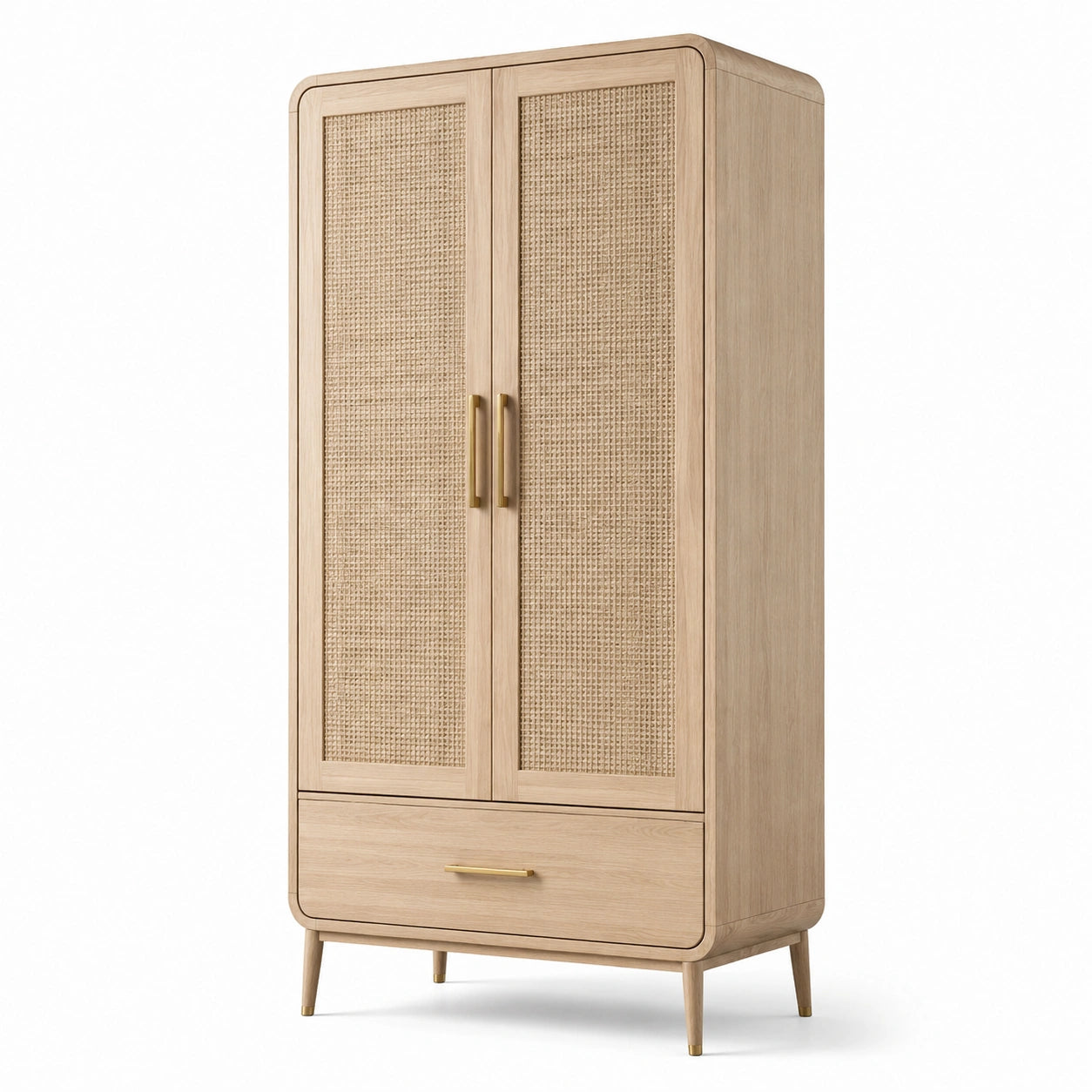 Armadio in legno con ante in rattan naturale 180x90x50 cm