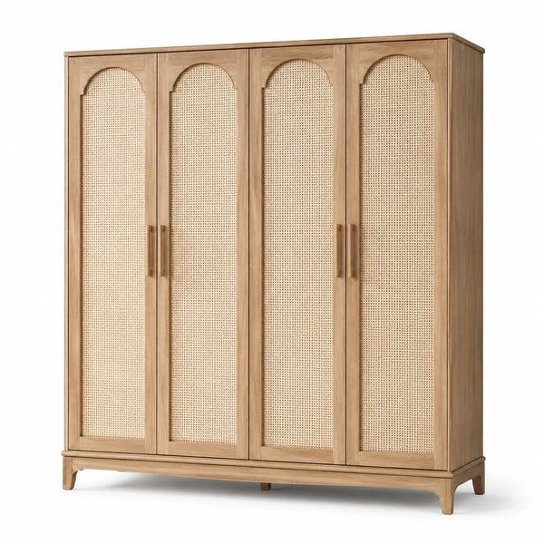 Armadio in legno con ante in rattan 180x60x200 cm