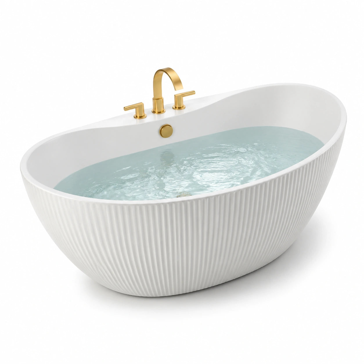 Vasca da bagno ovale in ceramica bianca con finiture in ottone