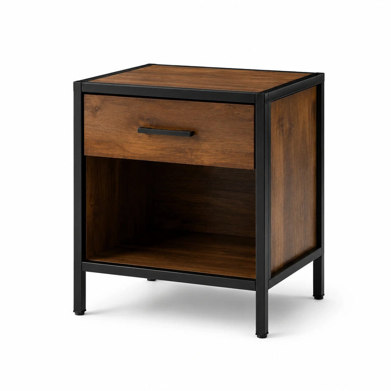 Comodino in legno e metallo marrone scuro 50x40x60cm