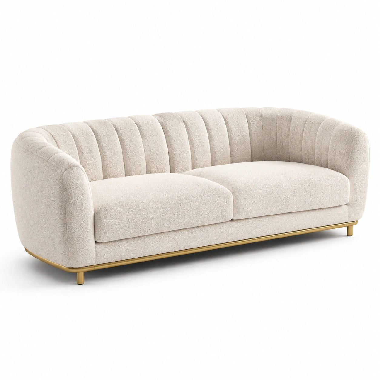 Divano 3 posti beige tessuto bouclé base in metallo