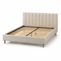 Letto matrimoniale beige in tessuto e legno