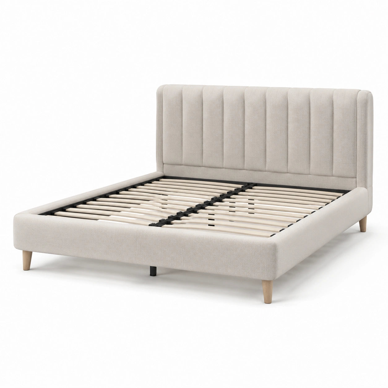Letto matrimoniale in tessuto crema 160x200 cm