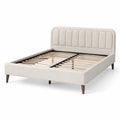 Letto Matrimoniale in Tessuto Beige con Struttura in Legno e Acciaio