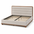 Letto matrimoniale in legno e tessuto beige 200x160 cm