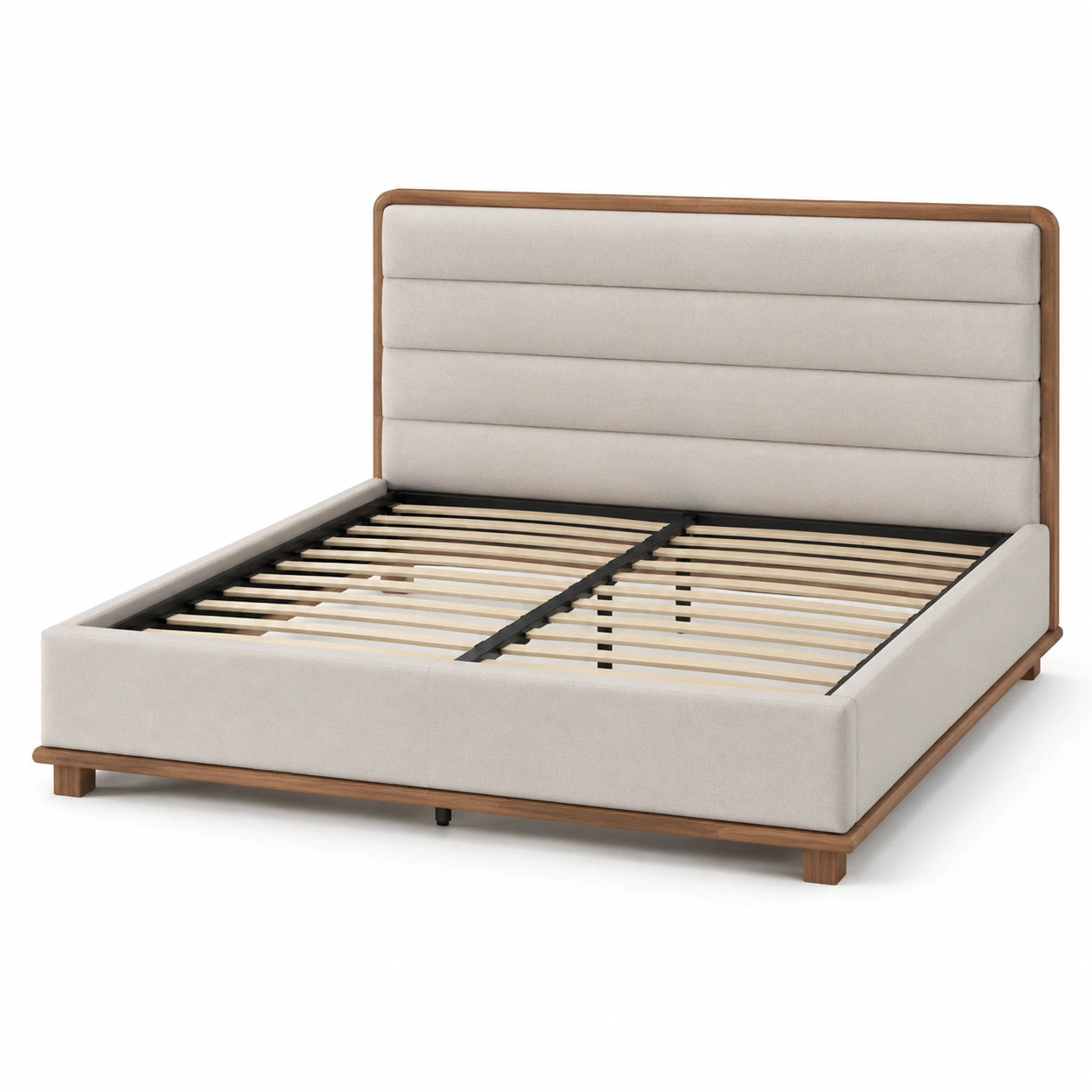Letto matrimoniale in legno e tessuto beige 200x160 cm