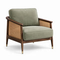 Poltrona in Tessuto Verde con Struttura in Legno e Rattan