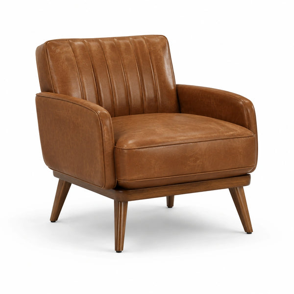 Poltrona in Pelle Sintetica Marrone con Struttura in Legno