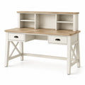 Scrivania in Legno di Pino e Superficie MDF Bianco con Scaffali e Cassetti