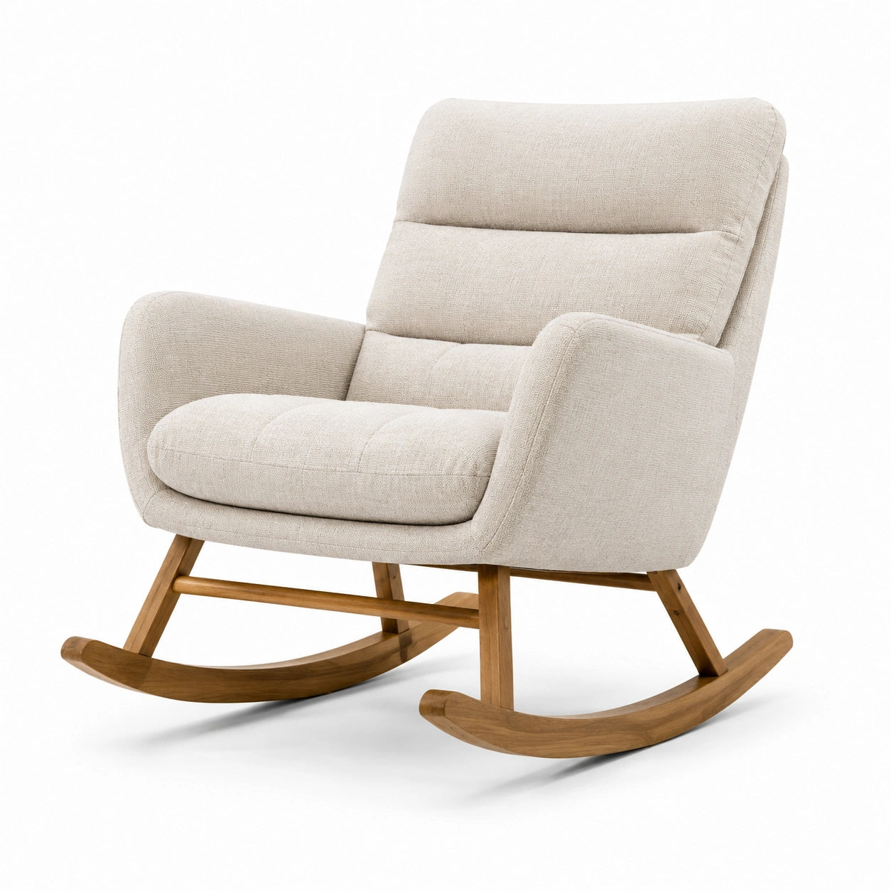 Sedia a dondolo in legno e tessuto beige