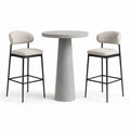 Set da bar in cemento e metallo con sedie in tessuto